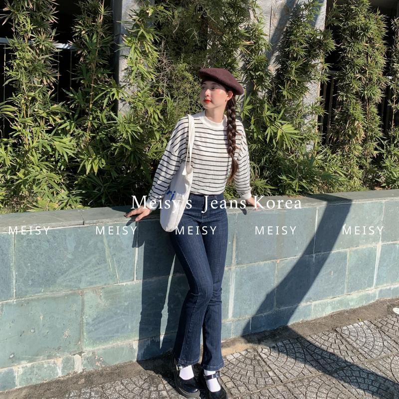  Quần Loe xanh chàm đậm màu tím than MEISY chất co giãn tốt phong cách Basic Hàn Quốc 