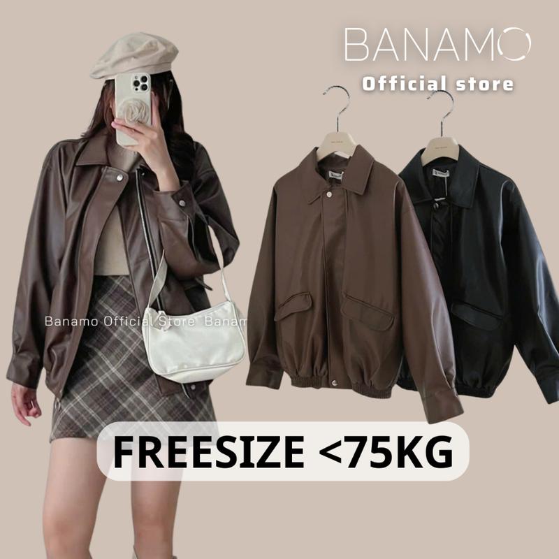 Áo khoác nữ BIGSIZE Banamo Fashion áo khoác da túi hộp khóa kéo bomber dài tay form rộng 3942