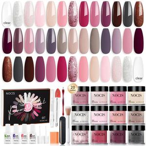 Long-lasting Dip Powder Nail Kit, 1 Set 20 Colors Clear Nude Pink Brown Glitter All Season Acrylic Dipping Powder Liquid Set with Top & Base Coat Activator, Nail Art Gifts Set for Women, Rose Cosmetic, Box, Colorful Nail Products