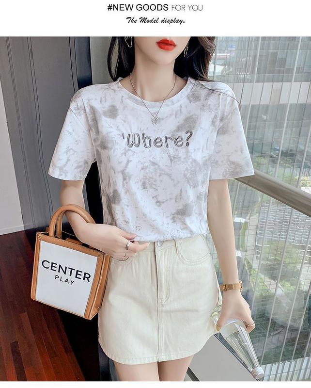 Product Introduction of M58 Embroidered Short Sleeve T-shirt Women's Loose Bottoming Shirt Large Size Top 2022 New Spring and Summer New Ins Fashion Half Sleeve 12
