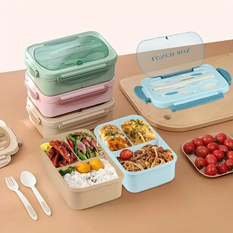 3-compartment Lunch Box with Cutlery, 1 Set Portable  Leak Proof Lunch Container, Lunch Box for School, Work & Outdoor Dining 2