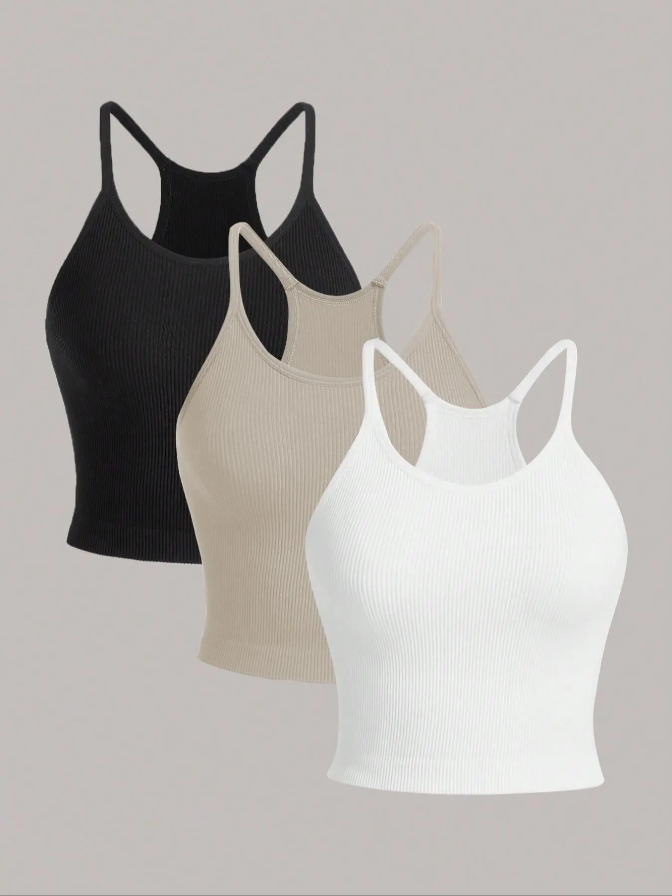 Women's Plain Ribbed Sports Crop Cami Top for Summer, Casual Comfortable Breathable U Neck Sports Top for Indoor Outdoor Yoga Gym Workout, Ladies Sportswear Clothing for All Seasons