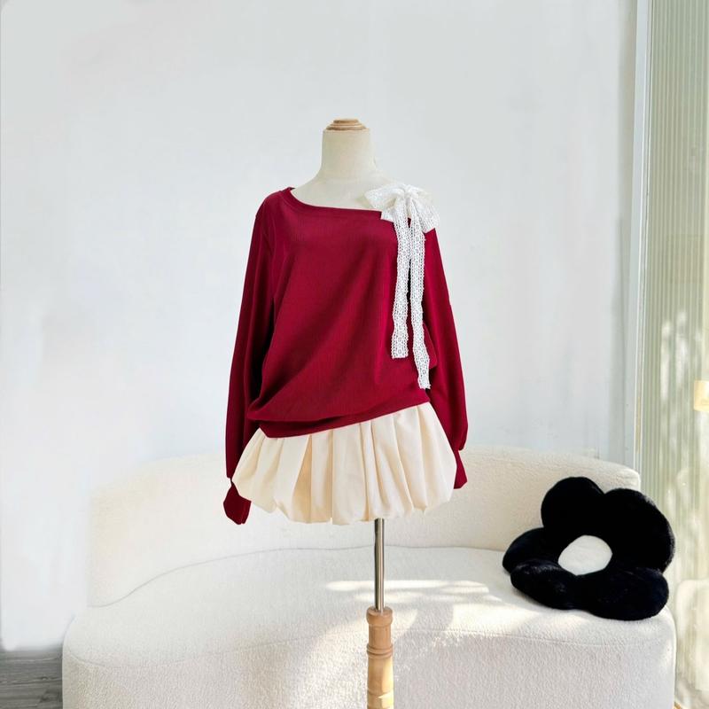 Set Bigsize CÓ LẺ ÁO Áo + Váy Áo Sweater Lệch Vai Dây Ren Vai Thun Nỉ Tăm Cao Cấp Phối Chân Váy Bí Ngô Dễ Thương Cho Nữ Chuppy 50-95Kg - G176 CV413