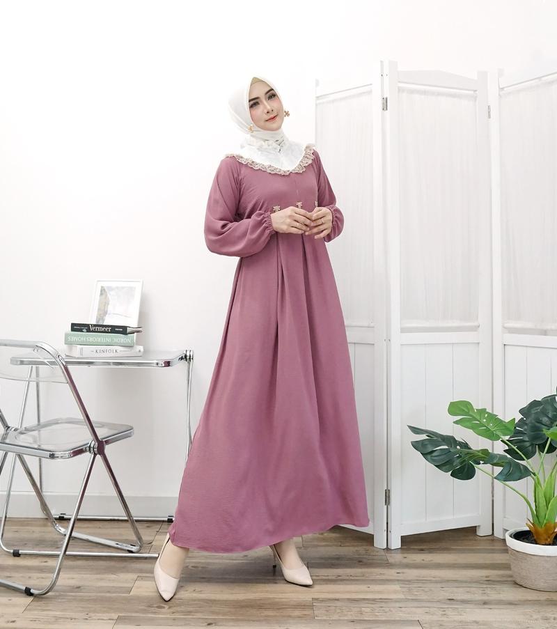 Product Introduction of Gamis Renda sweet lengan panjang model fashion wanita muslim modem terbaru new arrival model kekinian kombinasi brukat 12