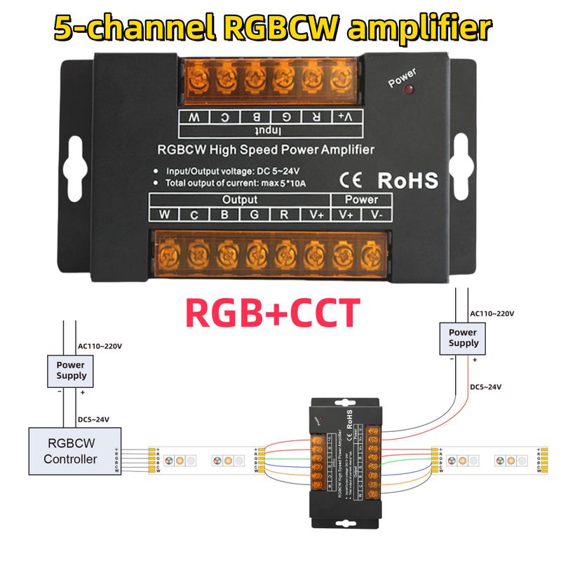 5 In 1 LED RGBCW Power Amplifier Controller High Speed Max 50A 1200W ...
