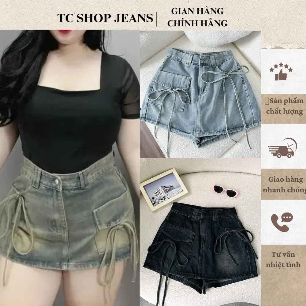 TCSHOPJEANS Quần short Váy Jeans Nữ Thắt Nơ Trẻ Trung ms 2035 Women Pants Denim Khuy chân bigsize