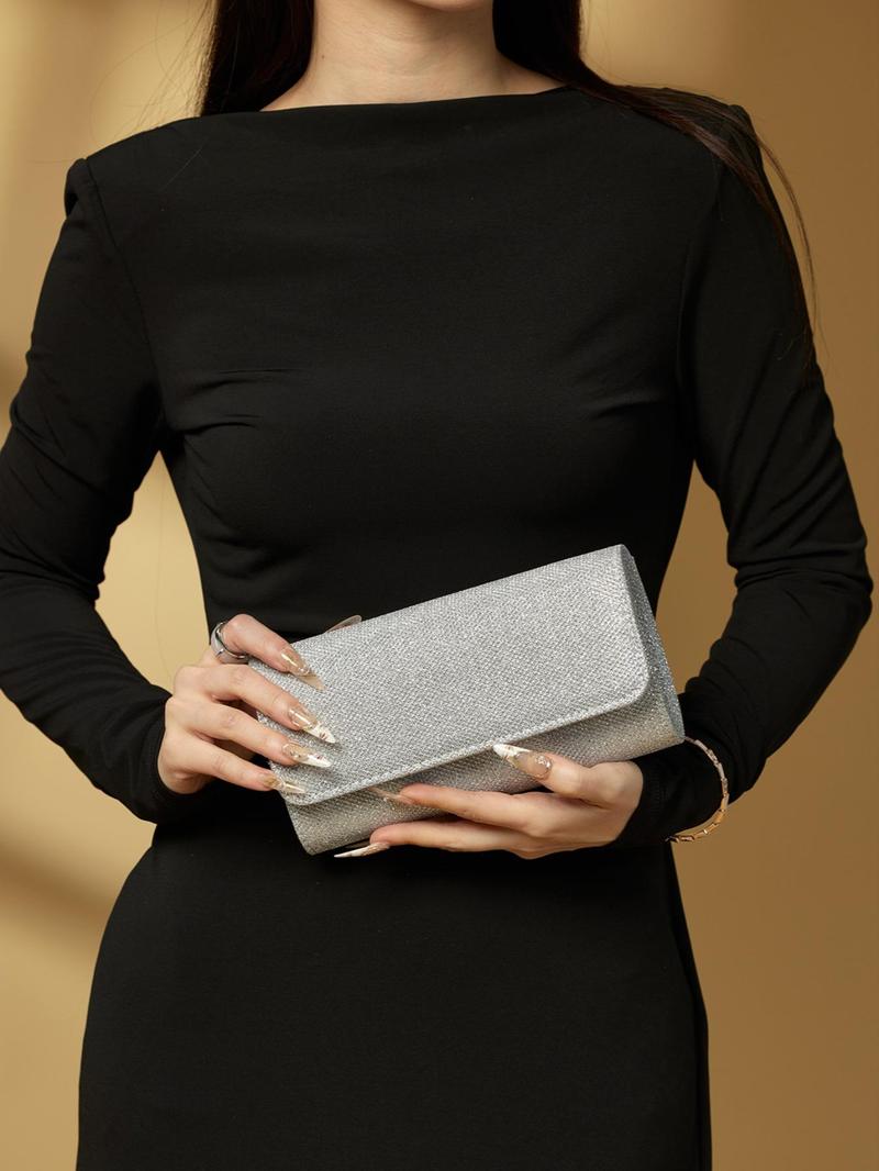 Product Introduction of Women's Elegant Glitter Evening Bag, Exquisite Trendy Clutch Bag, Fashionable Chain Strap Crossbody Bag for Party Decoration 8