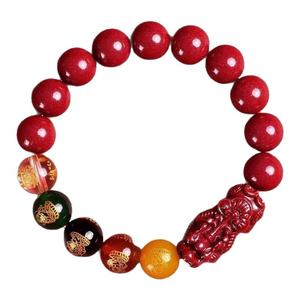 Gelang Tangan Pixiu Cinnabar, Untuk Lelaki, Rekaan Lima Arah, Dewa Kekayaan, Sesuai untuk Tahun Kelahiran Lelaki, Gelang, Pasir Ungu dan Emas, Uniseks, Manik Bertuah, Hadiah Hebat Bracelets Bangles Jewelry Matte