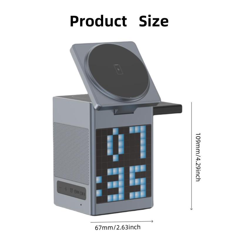 3 in 1 Wireless Charging Station, Multifunctional Wireless Charger with Bluetooth-compatible Speaker Alarm Clock, Fast Charging Station for iPhone 16 15 1