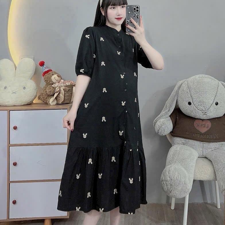 Váy bầu đuôi cá thiết kế cổ tàu hoạ tiết thỏ thêu xinh xắn cho các mẹ đi tiệc đi chơii 2