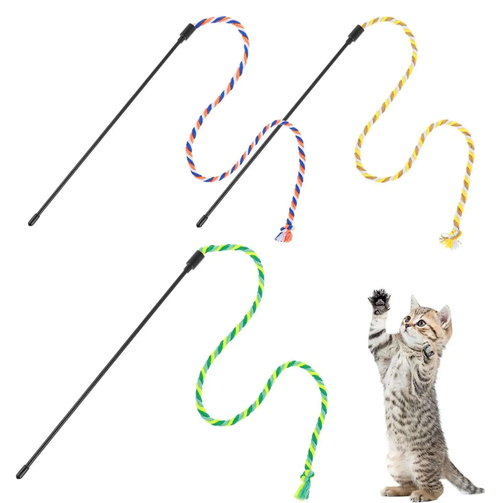 Cat Wand Teaser Toys Cat Colorful Roper Tassel Toy, Interactive Cat Toys for Indoor Cats Kittens Kitty