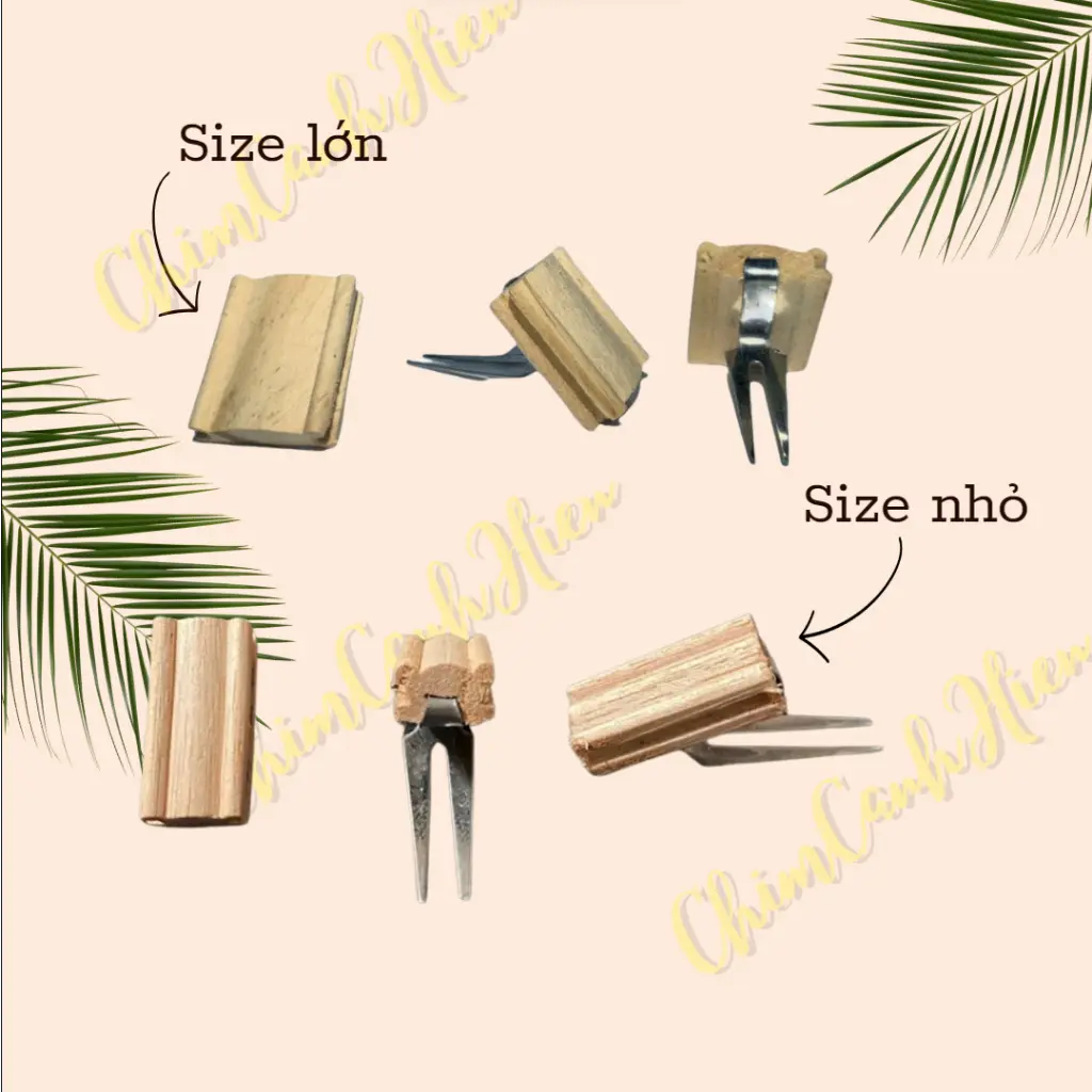 Xiên chuối, ghim chuối, ghim trái cây, ghim chuối gỗ cho chim cảnh đủ size lồng