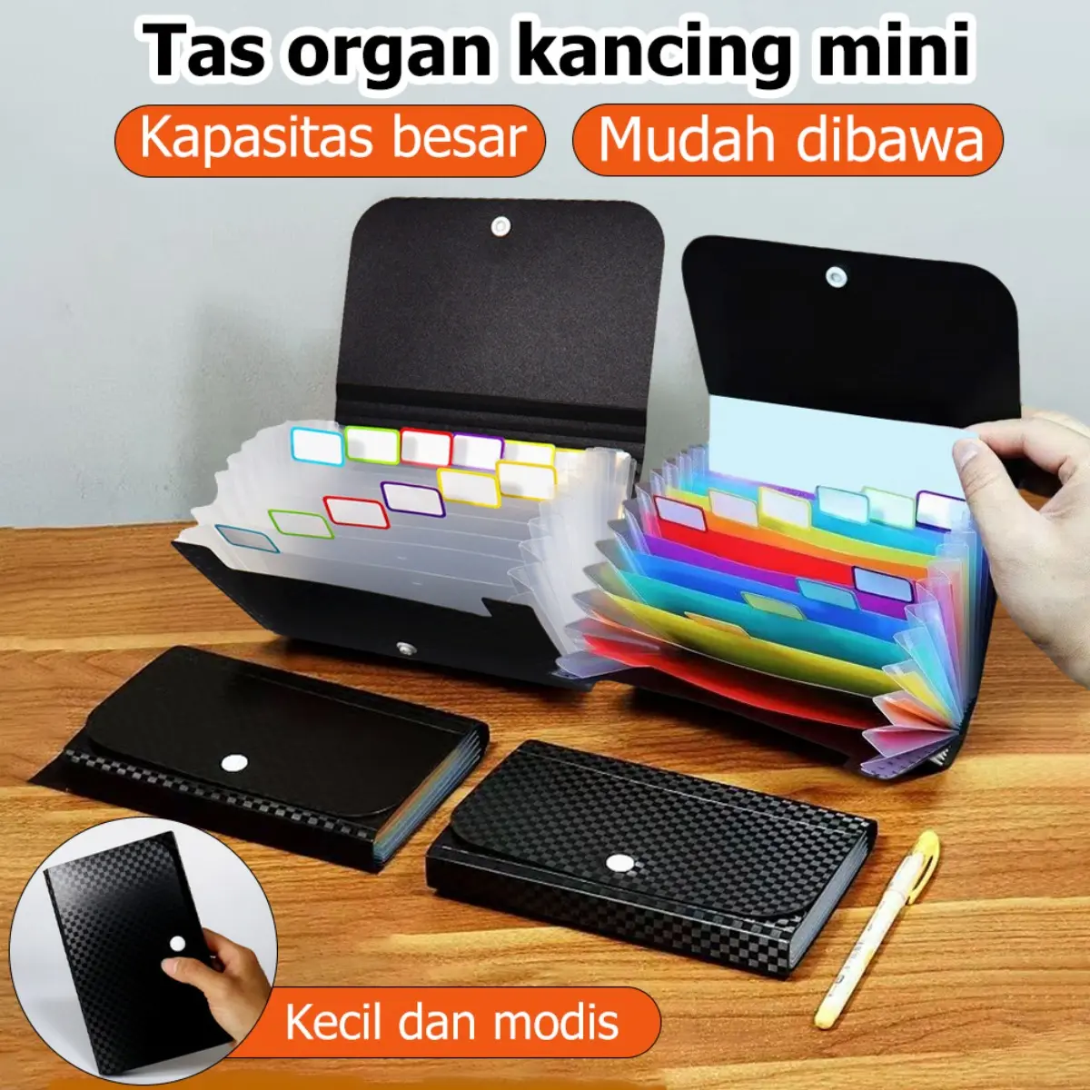 Tas Organizer Mini Kancing 2 Varian – Putih Polos & Warna Cerah, Kapasitas Luas Bahan Anti Robek Awet, uk. 20x15x10cm, Mudah Dibawa Kemanapun Favorit Siswa Simpan Catatan Sekolah