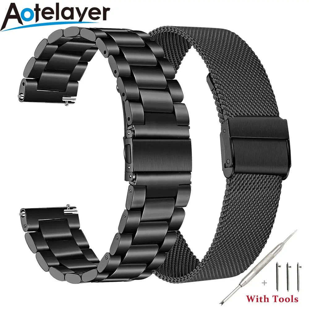 Tali Jam Tangan Keluli Tahan Karat Milanese / Pepejal Pelepasan Pantas, Gancu Jam Tangan Lipat, Lebar 18mm, 20mm, 22mm dan 24mm, Sesuai untuk Jalur Jam Tangan Universal