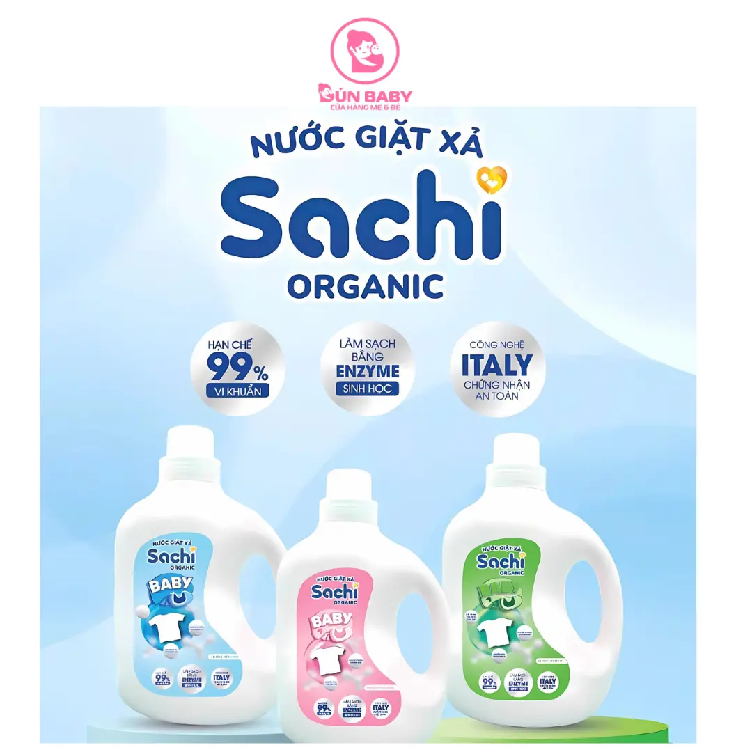 Nước giặt xả Sachi Organic 2in1 - Hương cỏ ngọt, Hương hoa hồng, Hương Nắng Mai - 280g