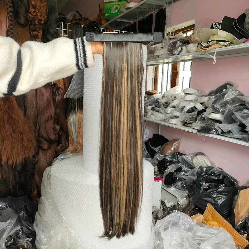 Tóc giả cột quấn thẳng có lai bạch kim mới Women Nữ Wig might