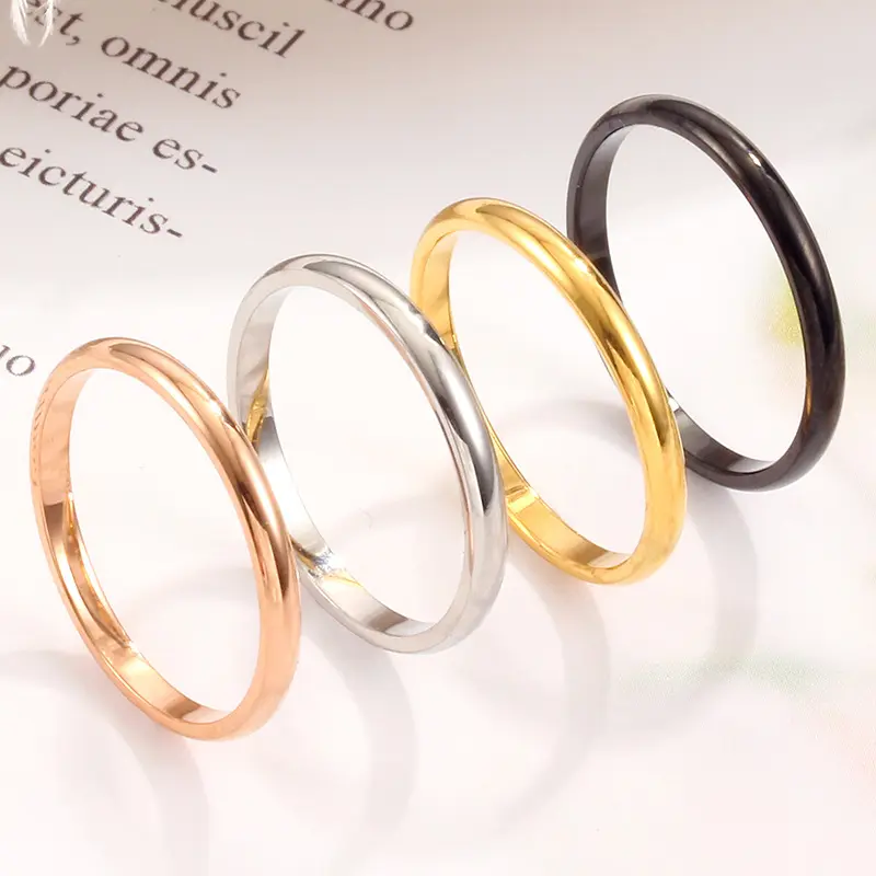 European and American New Fashion Simple Glossy Titanium Steel Ring 18K Rose Gold Plated Spherical Stainless Steel Couple Ring for Women