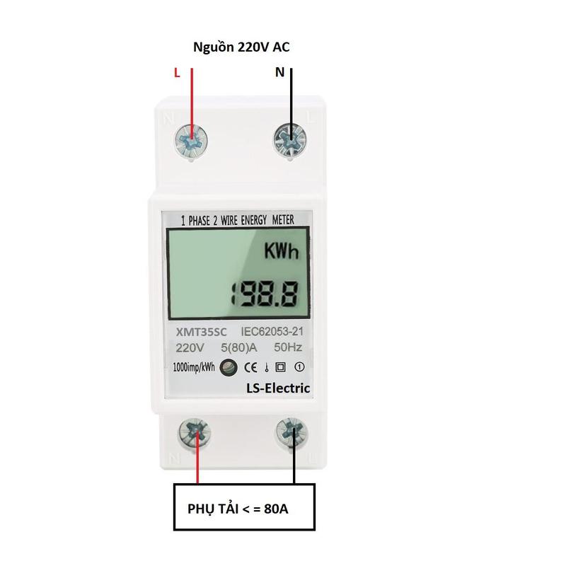 Đồng hồ đo điện tiêu thụ công suất lớn LS-Electric 80A 17000W hiển thị 4 thông số màn hình LCD có đèn độ chính xác cao lắp đặt dễ dàng bảo hành uy tín 1 đổi 1 công tơ điện tử 2