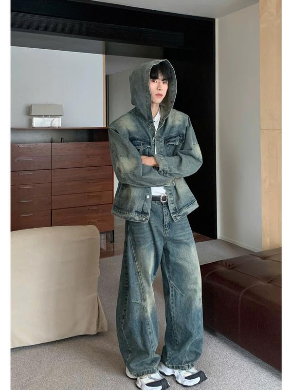 LITER STUDIO Set Denim Jacket Wash Form Boxy Unisex .Áo Khoác Denim Có Nón, Quần Baggy Ống Rộng. 2