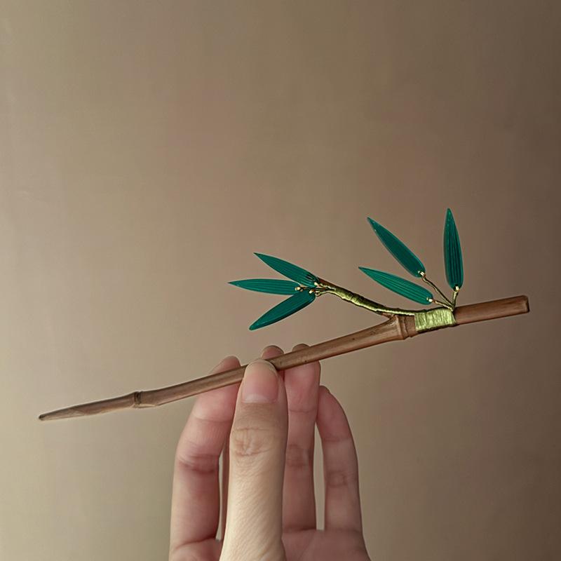 Product Introduction of New Chinese Style Simple Bamboo Leaf Artificial Wood Hairpin Small Niche Ancient Style Accessories Hair Stick Fresh High-end Hair Accessories for Women 8