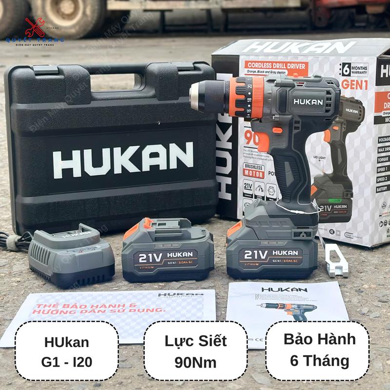 Máy Khoan Pin Hukan HM21 - G1 - I20 3 Chức Năng Đầu Kẹp 13mm AutoLock Không Chổi Than Bảo Hành 6 Tháng