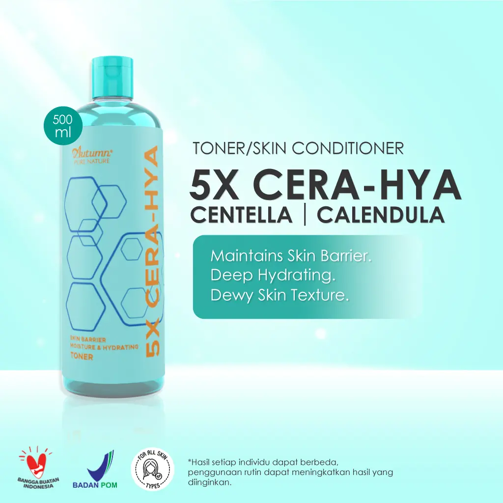 Autumn Hatomugi 5X Cera-Hya Skin Barrier Moisture & Hydrating Toner 100ml 500ml (Free Botol Spray) Hyaluronic Wajah