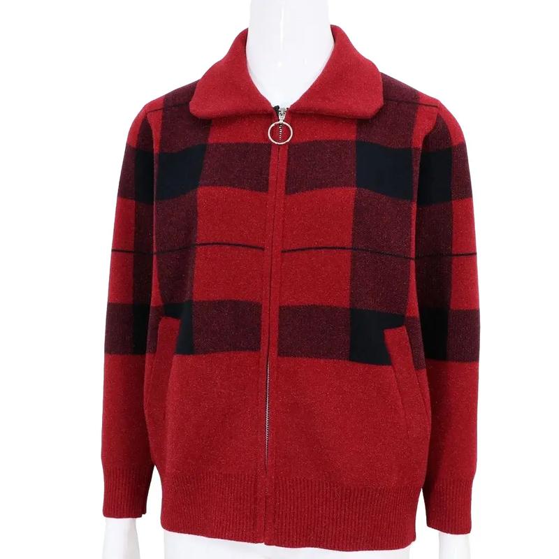 Liao Shop Áo Khoác Nữ Trung Niên Kẻ Caro Sang Trọng Lịch Sự Cho Người Già Cao Tuổi Màu Đỏ Mận Nâu Vàng Bò Size M L Chất Liệu Nỉ Pha Dạ Tặng Bà Tặng Mẹ Mùa Đông Và Tết