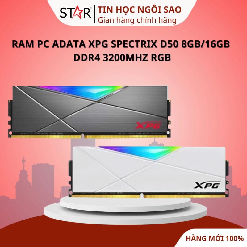 Ram DDR4 8GB 16GB 3200Mhz D50 Adata XPG Spectrix RGB White Grey - Bảo hành 60 tháng