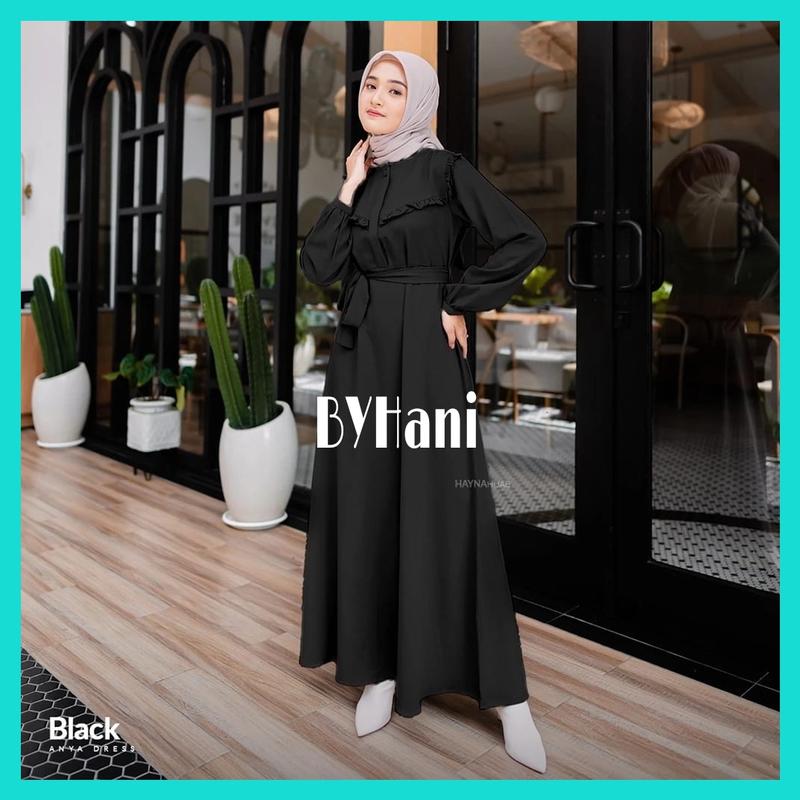 Gamis lebaran 2024 bahan crinkle airflow dress hitam viral ukuran S M L XL XXL 2
