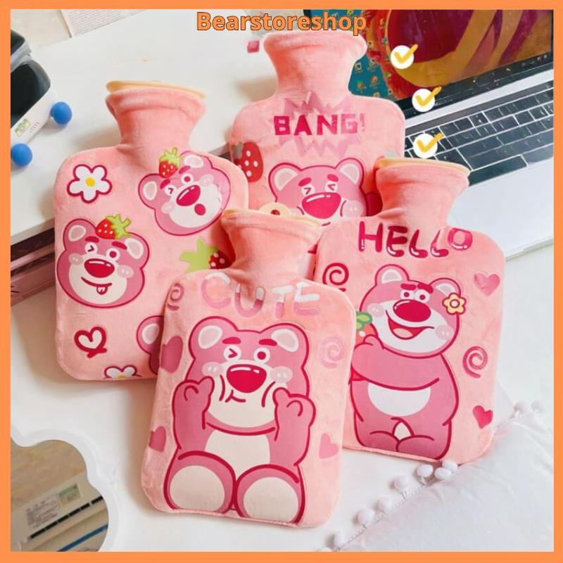 Túi Chườm Bụng Gấu Dâu Lông Mềm Dễ Thương - Giảm Đau, Chườm Nóng Lạnh Tiện Lợi