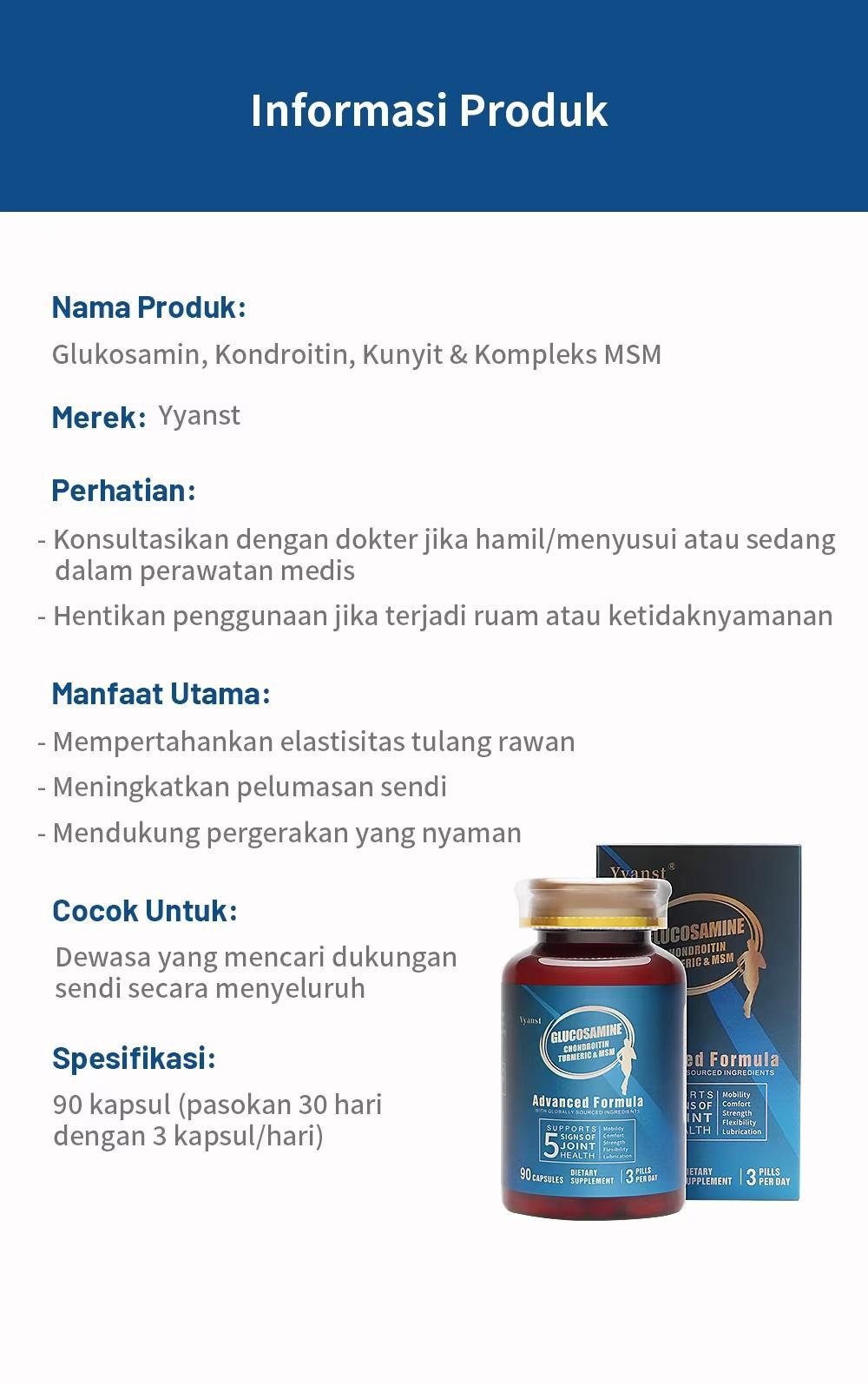 [Promo] Yyanst Kapsul Regenerasi Sendi Glukosamin Kondroitin Kunyit & MSM 90 Kapsul Sertifikasi FDA GMP untuk Kesehatan Sendi - 1 botol