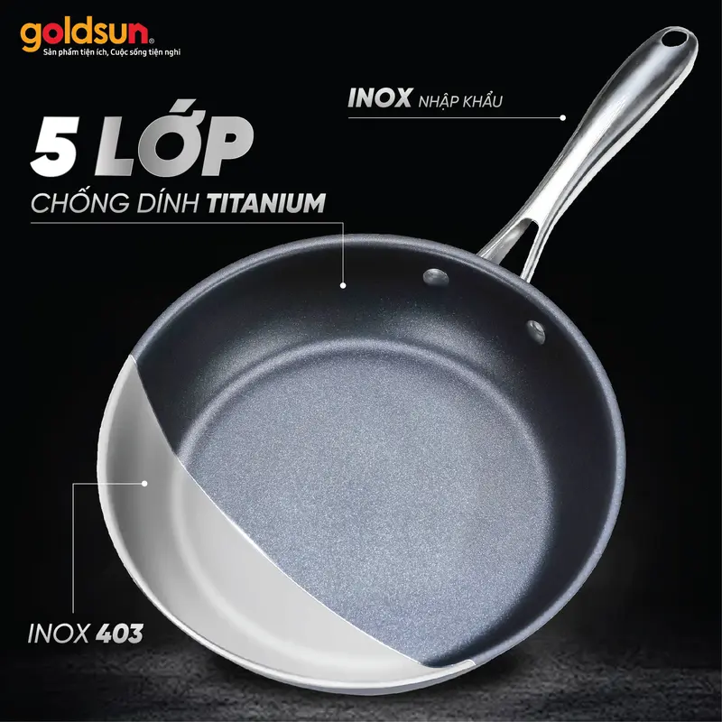 Chảo inox chống dính Titanium Goldsun GPA1451 đáy từ 5 lớp sử dụng trên mọi loại bếp 4