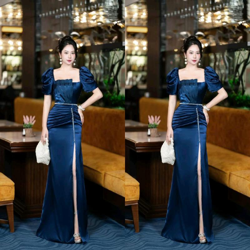 [NGA PHẠM 'DRESS] - ĐẦM DẠ HỘI LỤA KẾT CƯỜM EO PHỐI TƠ ORGANZA XẾP LY TAY PHỒNG DÁNG DÀI XẺ CHÂN -(6 màu) Nữ Women Voi  Trắng váy dự tiệc đỏ hồng 8