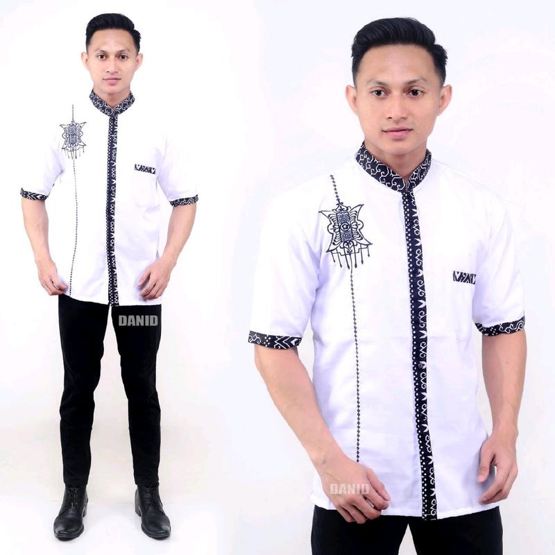 BAJU KOKO PRIA BORDIR PUTIH LENGAN PENDEK TERBARU TH 2023 Katun muslim formal muda dewasa Motif Kurta 3