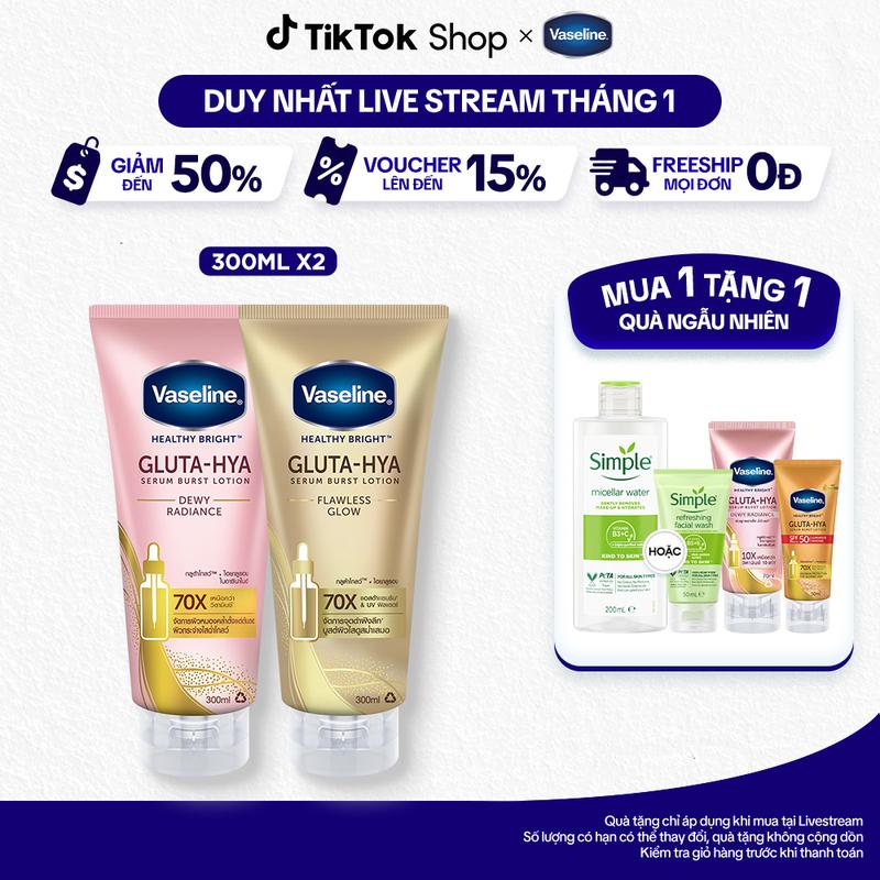1 Combo 2 Sữa Dưỡng Thể Ban Ngày Vaseline Gluta-Hya Hỗ Trợ Cải Thiện Làn Da Không Đều Màu & Ban Đêm Hỗ Trợ Dưỡng Sáng Chuyên Sâu Nữ 300MLx2