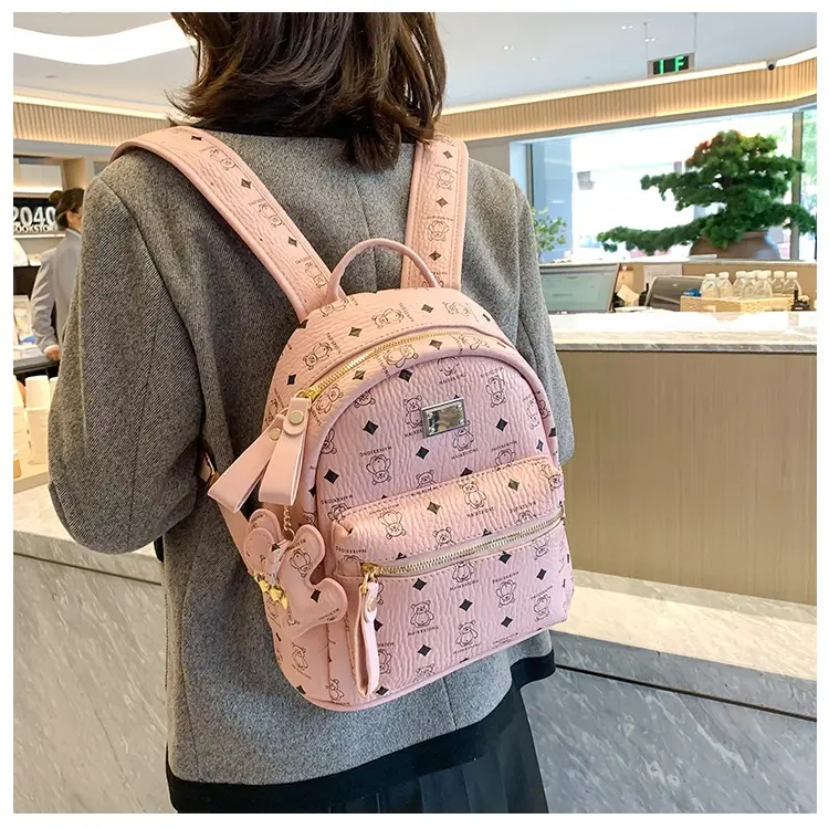 Balo unisex balo nam nữ chất liệu da in chú gấu hai size lớn nhỏ LK508 5