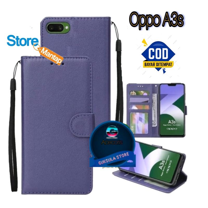 LEATHER CASE FLIP UNTUK OPPO A3S / RESLME C1 -FLIP WALLET CASE KULIT - CASING DOMPET-FLIP COVER LEATHER-SARUNG BUKU HP Ponsel 0