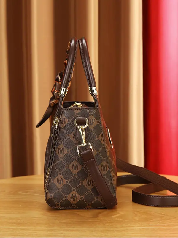 Women's Fashionable Geometric Pattern Handbag, Casual PU Leather Zipper Shoulder Bag for Daily Used, Trendy Versatile High-quality Daily Commuting Bag 3