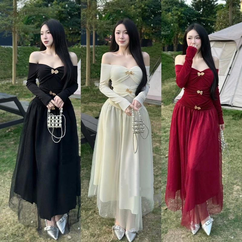 New - Váy nhúng phối tơ trễ vai kèm tag xinh AL2233 MeiCloset 1