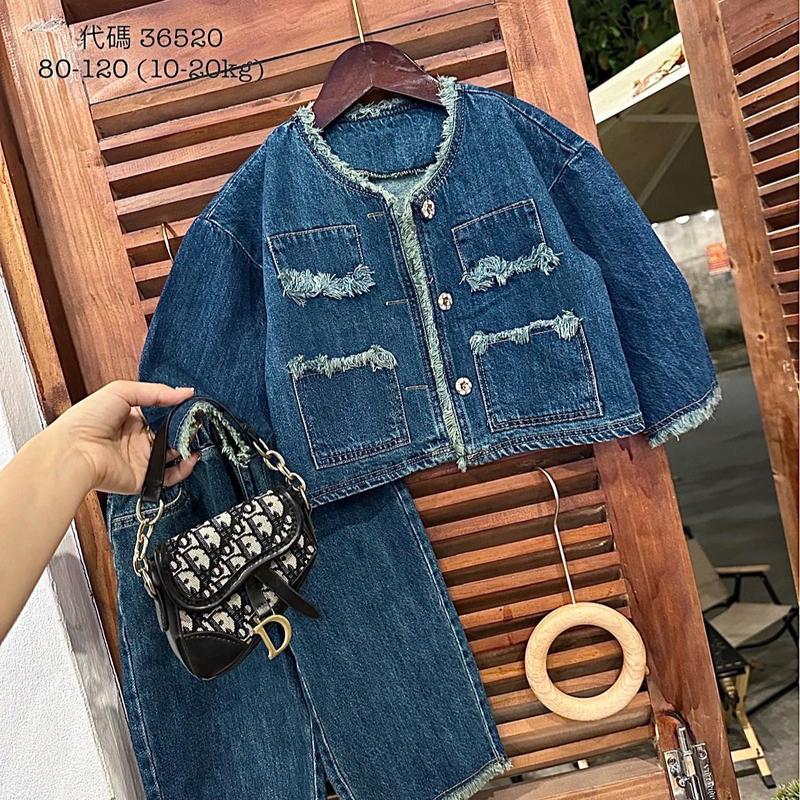 Bộ bò cho bé gái thu đông 2023 dài tay jean mềm 3