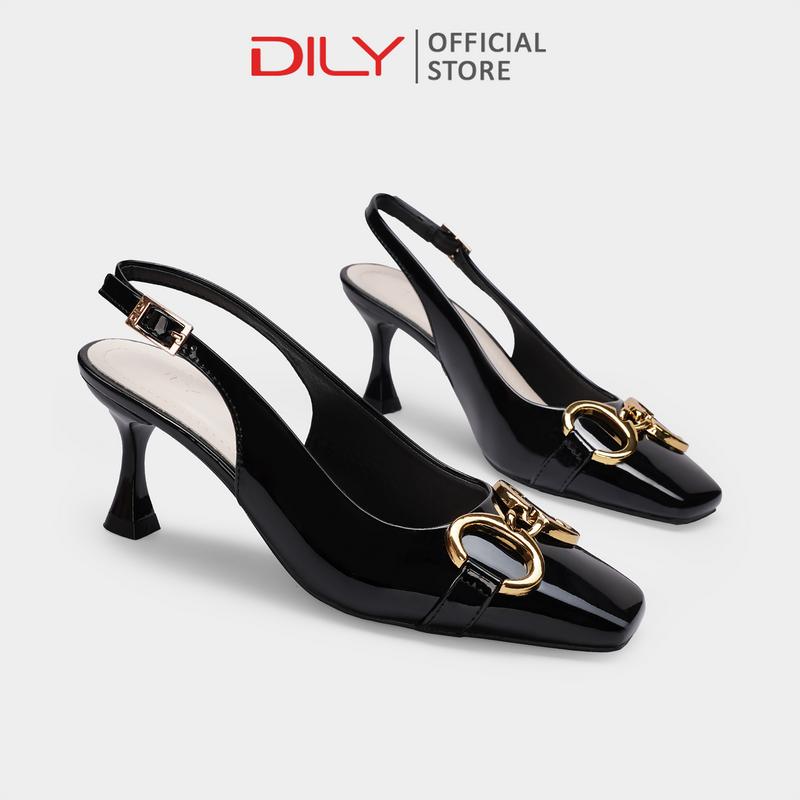 Giày slingback nữ DILY mũi vuông đính khóa sang trọng cao gót nữ tiện lợi công sở cao 6.5cm DL0561