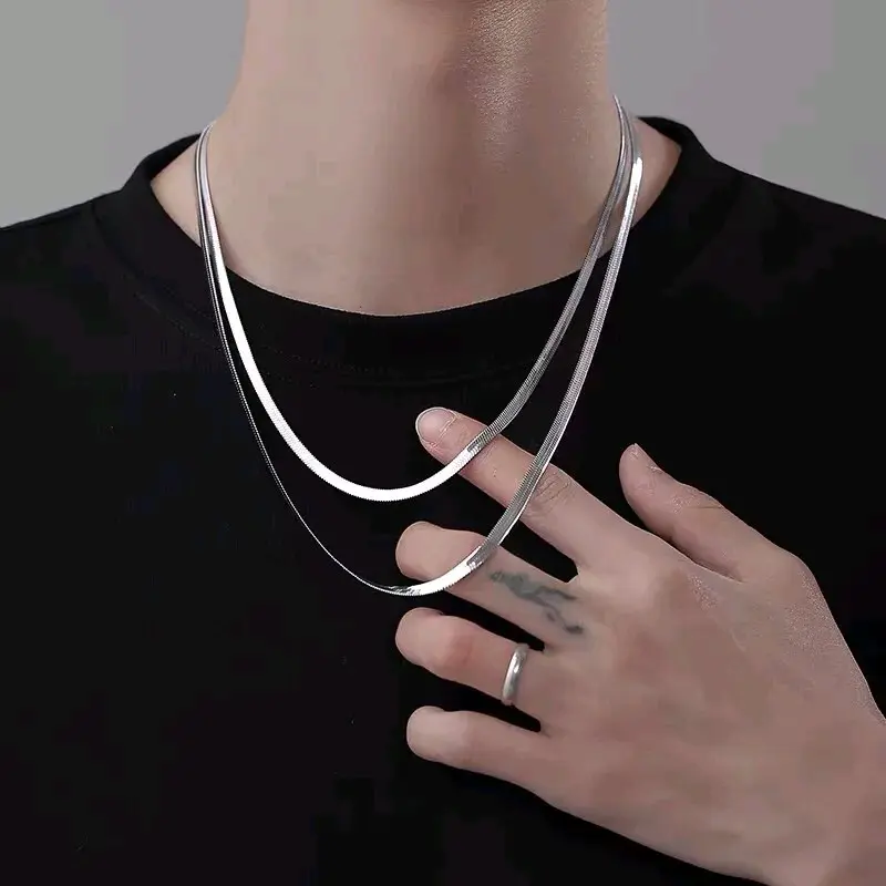 Kalung Pria Wanita Casandra - Kalung Pipih / Gepeng Necklace Silver Titanium Gold 0