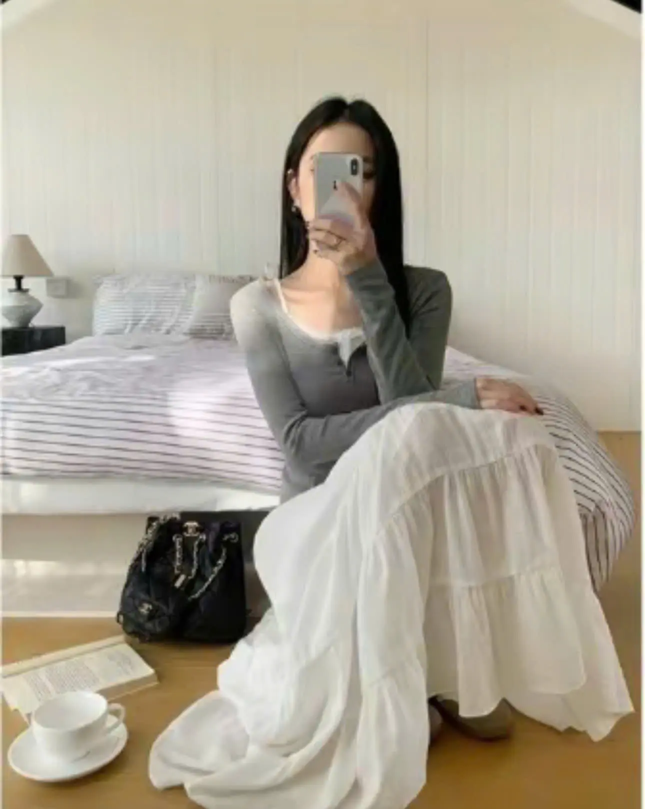 A12 - Chân váy trắng đen 4 tầng Freezsize Women