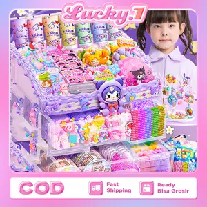 DIY Deco Cream Keychain Set DIY Set Gantungan Kunci Akrilik Sticker Kartun Anak Kotak Cream Gum Stiker