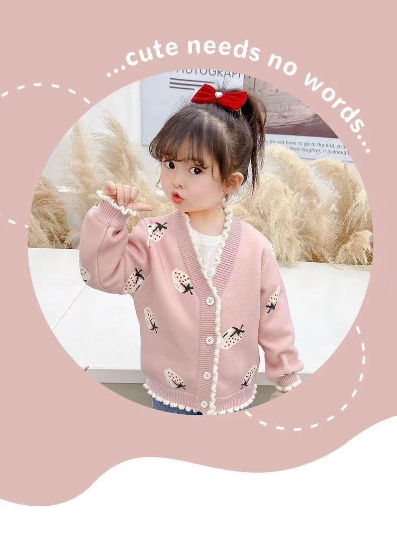 Product Introduction of Girl's Knitted Cardigan 2024 Autumn Clothing New Children Toddler Baby Fashionable Sweater Cardigan Top Coat 6