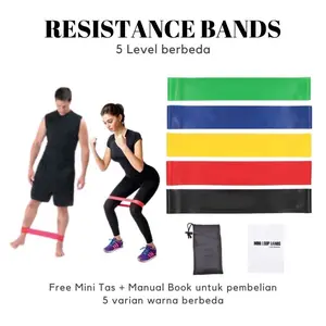 Resistance band 5 level macam berat latihan berat otot gym olahraga yoga dari karet asli