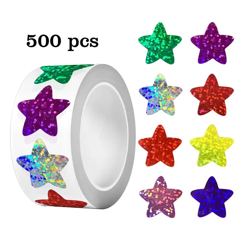 Star Shaped Self-adhesive Sticker, 500pcs/roll Colorful Laser Star Sticker, Decorative Sticker for Gift Goods, Sealing Sticker for Gift Wrapping 0