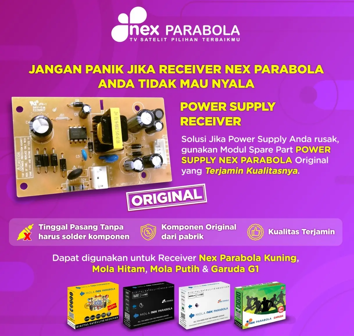 Power Supply Nex Parabola Kuning 6 Pin Hitam Putih Garuda G1 Hijau Combo AC Matic