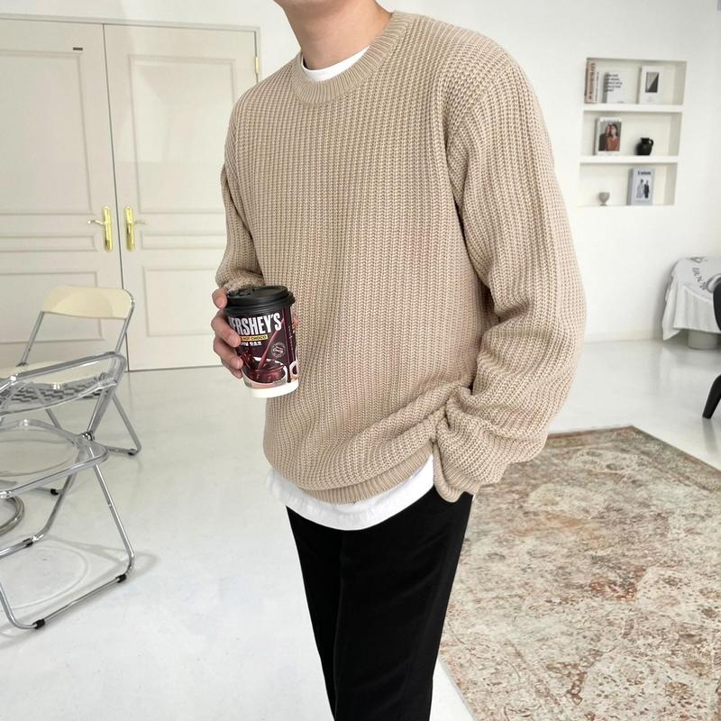 Áo Len Thừng Quốc Dân Quảng Châu L1- POLOUMAOR Cổ tròn Trơn Màu đen Thông thường Menswear Nam