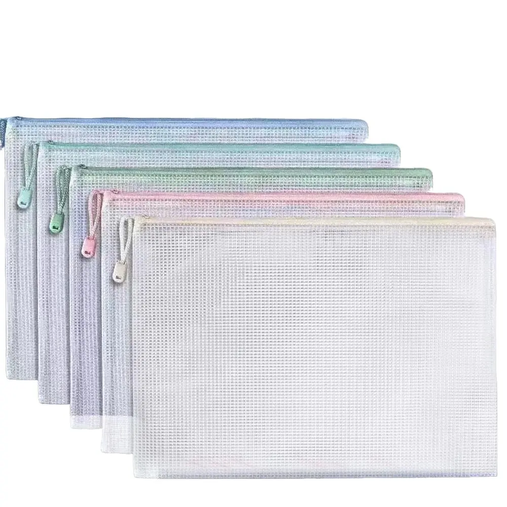 Clear File Bag (5pcs/set), Waterproof Zipper File Bag, Mesh Zipper File Bag, Portable Multi-purpose Document Storage Bag, File Organizer, Office Supplies for Home School Office, Desk Organizer